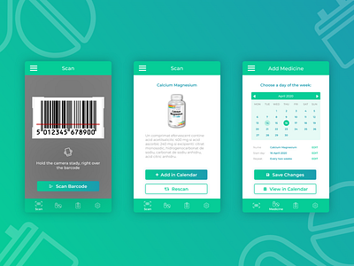 MedEase - Scan Barcode barcode branding calendar design logo medical medical app medicine mobile scan ui