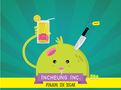 Incheungman art brain character cute drink drinking fun funny graphic design green illustration monster vector