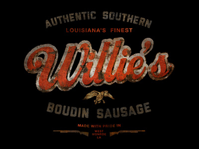 Willie's branding duck hunting photoshop rusty sausage signage southern texture typography vintage worn
