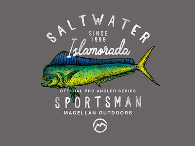 Magellan Outdoors | Saltwater Sportsman apparel fish fishing hand drawn illustration mahi mahi ocean outdoors t shirt tee type vintage