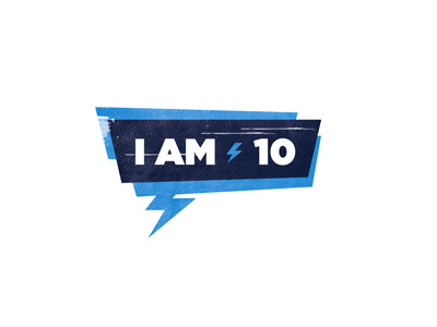 I AM 10 // 2 black blue bolt branding event logo texture typography