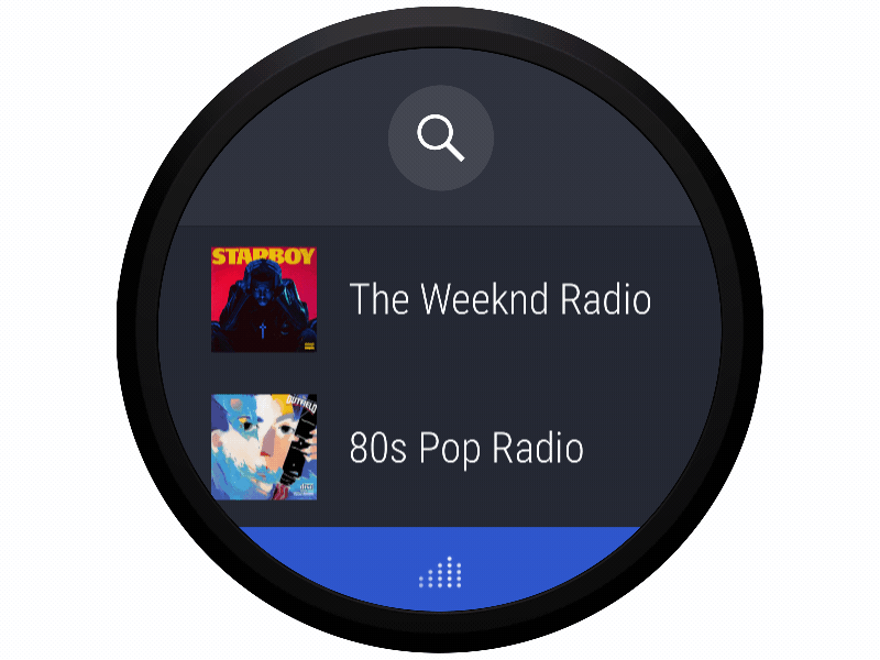 Pandora on Android Wear: Stations android animation music pandora radio station streaming ui ux watch wear wearable