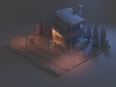 Winter 3d blender illustration isometry lowpoly winter