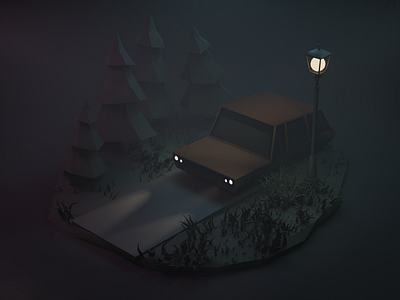 Myst Forrest 3d blender illustration lowpoly