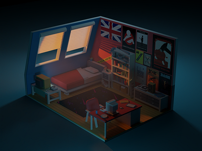 80's Living Room 3d 80s blender illustration isometry lowpoly retro