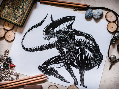 Alien designed for merchandising alien artworks concept art draw drawing fantasy art illustration monocolor