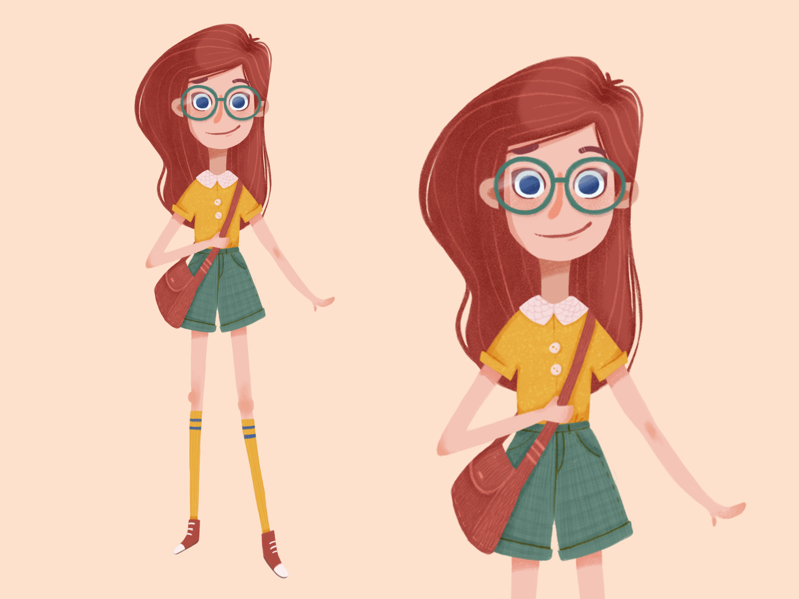 Redhead girl character concept art adventure art project cartoon cartoon illustration character design concept art flat illustration girl character girl illustration girl in shorts glasses illustration photoshop illustration redhead speedart speedpaint stylization tutorial youtube youtuber