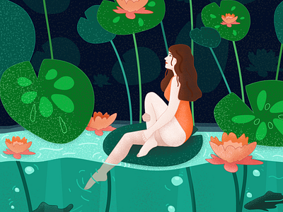 Girl in the pond adobeillustration flatvector illustration vector