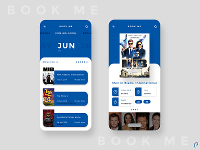 Book Me app booking booking app coming soon creative date design digital films fun illustrator mobile application movies photoshop search swipe ticket booking tickets ui ux