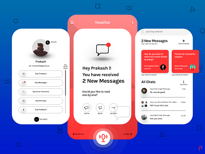 Vocalize Message App branding design digital illustrator message message app mobile application photoshop prakash prakash130 ui ux voice access voice assistant voice communication voice fun