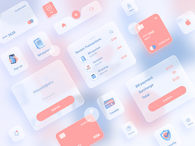 E-Wallet payment - UI kit bank card e commerce e wallet glassmorphism kit login payment transfer ui wallet