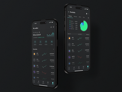 Crypto Wallet app blockchain chart clean crypto darkmode minimal mobile payment ui ux wallet