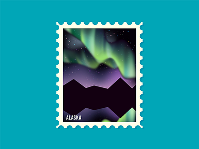Postage stamp - Alaska alaska aurora borealis graphic graphicdesign illustrator postage stamp stamp warmup
