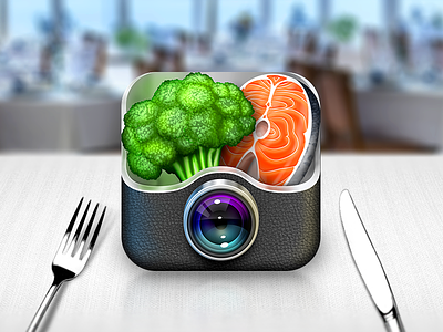 Foodsnap icon broccoli camera food icon iphone salmon sketch