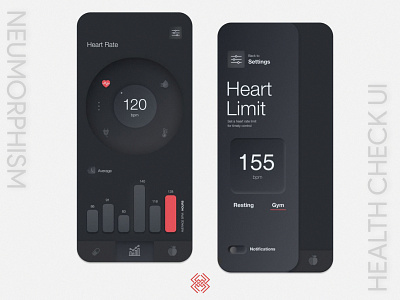 Health Monior UI -Neumorphism 3d app interface branding dark theme dark ui figma healthcare heart rate heartbeat homepage long shadow design mobile uiux mobileappdesign mobileui neumorphic neumorphism uidesign uiux