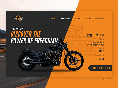 Harley Davidson Fat Boy 2.0 Home Page Concept branding challenge color concept daily daily ui dailyui dailyuichallenge dark design ui ui ux uxdesign web