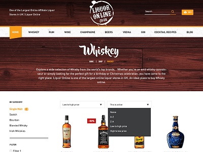 Product Listing Page for Liquor Online alcohol ecommerce liquor product website