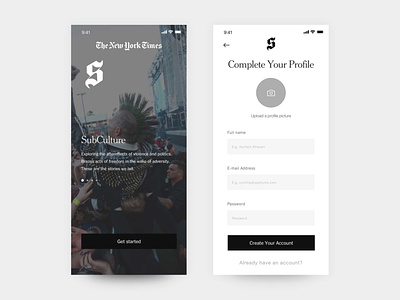 The New York Times Times Subculture App Login app design app designer digital minimal minimalist minimalist design mobile mobile app mobile app design news news app newspaper