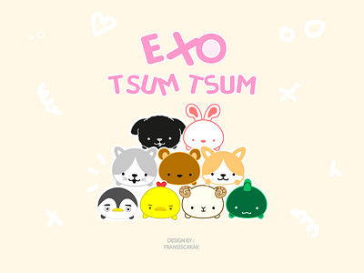 EXO Tsum Tsum Theme - Inspired by Disney Tsum Tsum animal art branding cat chicken corgi design dinosaurs dog exo graphic design icon illustration kpop logo minimalist penguin toben ui vector