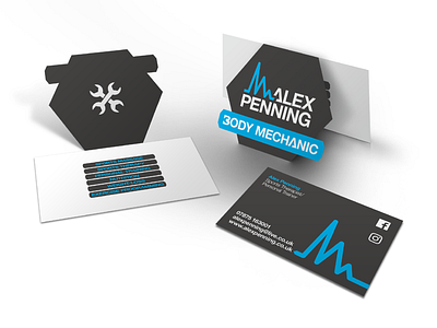 Custom cut folding business cards for Alex Penning adobe branding business cards custom due cut fitness gym laser cut logo logo design personal trainer rebrand training typography