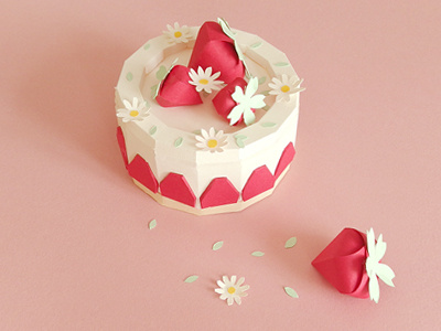 Stawberry cake paperfood cake daisy flower illustration paper paperfood