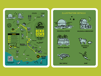 Bike Down Haleakala branding design illustration map illustration vector