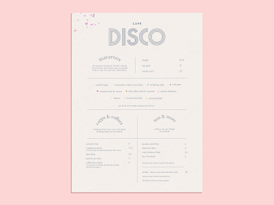 Cafe Disco - Menu bakery brand exploration branding branding concept cafe design disco macarons menu pink