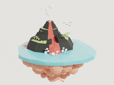 Floating Island Volcano 3d 3d artist blender blender3d blender3dart design floating island isometric isometric art isometric design isometric illustration low poly lowpoly volcano