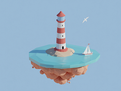I can hear the seagull screaming from here 3d blender blender3d blender3dart blendercycles design illustration island islands isometric lighthouse low poly lowpoly lowpolyart sailing ship sea seagull