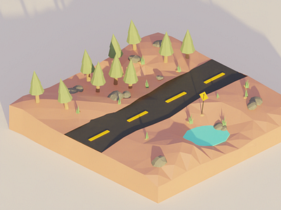 Low Poly Road 3d blender blender3d blender3dart design enviroment illustration isometric road rocks trees