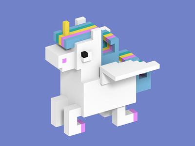Magic Unicorn In Voxel Art 3d character characterdesign cubic cute illustration isometric magicavoxel voxel voxelart