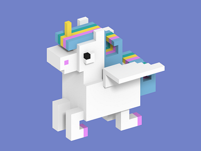 Magic Unicorn In Voxel Art