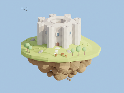 Royal Castle Island 3d architecture birds blender blender3d blender3dart blendercycles castle deer enviroment gamedev illustration island isometric lowpoly lowpolyart rocks sunny sunrise