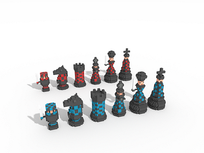 Chess in voxel art 3d character characterdesign chess cubic cute game illustration king lowpoly magicavoxel queen voxel voxelart