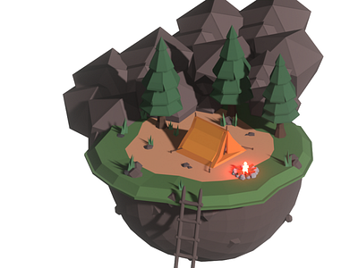 Camping 3d assets blender blender 3d blender3d blender3dart forest gamedev illustration island isometric isometric art lowpoly lowpoly3d lowpolyart tent trees unity