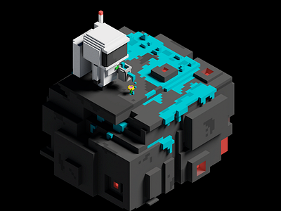 Life On Ceres' Asteroid. 3d asteroiddayart astronaut illustration life magicavoxel nasa planet space voxel voxelart water