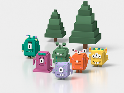 Baby Monster in Voxel Art 3d baby cute illustration isometric magicavoxel monster trees voxelart