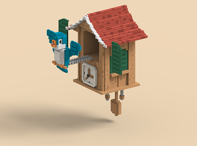 Cockcoo Clock with Blue Bird 3d animation character characterdesign cubic cute gamedev illustration isometric magicavoxel unity voxel voxelart