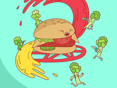 Hamburger vs Brocoli childrens illustration creative digitalart illustration