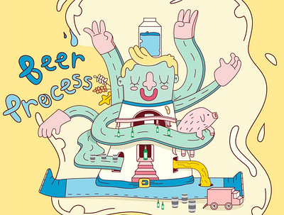 Beer process childrens illustration creative digitalart illustration vector