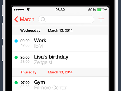 iOS 7.1 Calendar 7.1 calendar interface ios iphone