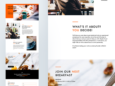 Founders Breakfast Club branding clean design logo photography spacing startup web design website white