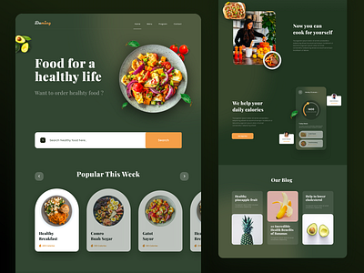 Healthyfood Landing Page chart clean dashboard diet food food app green landing page layout receipts ui website