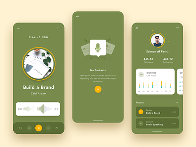 Podcast App app clean dashboard green icon illustrations ios playlist podcast profile ui