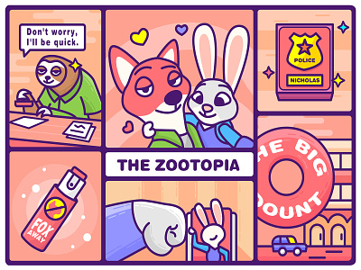 Zootopia cute design doughnuts illustration nursing police rabbit sloth