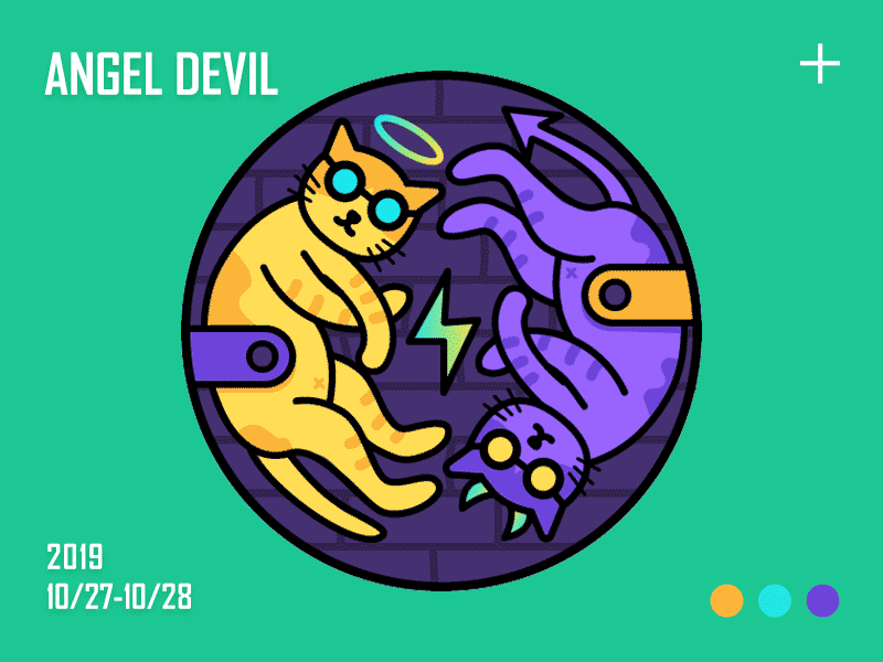 THE CAT angel devil yellow 可爱 插图
