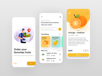 Fruits App UI app design clean colorful designer fruitsapp illustrations inspiration iosdesign mobile mobiledesign shopping app trends ui uidesign uiinspiration uimobile uitrends uiux userinterface ux