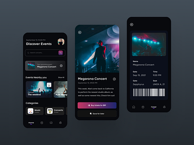 Event Booking App UI app design dark design flat graphic design inspiration interface minimal mobile mobile app mobile design mobile trends mobileinspiration mobileui trending uidesign uiinspiration uitrends uiuxdesign userinterface