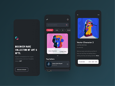 NFT Marketplace App UI — Dark Mode