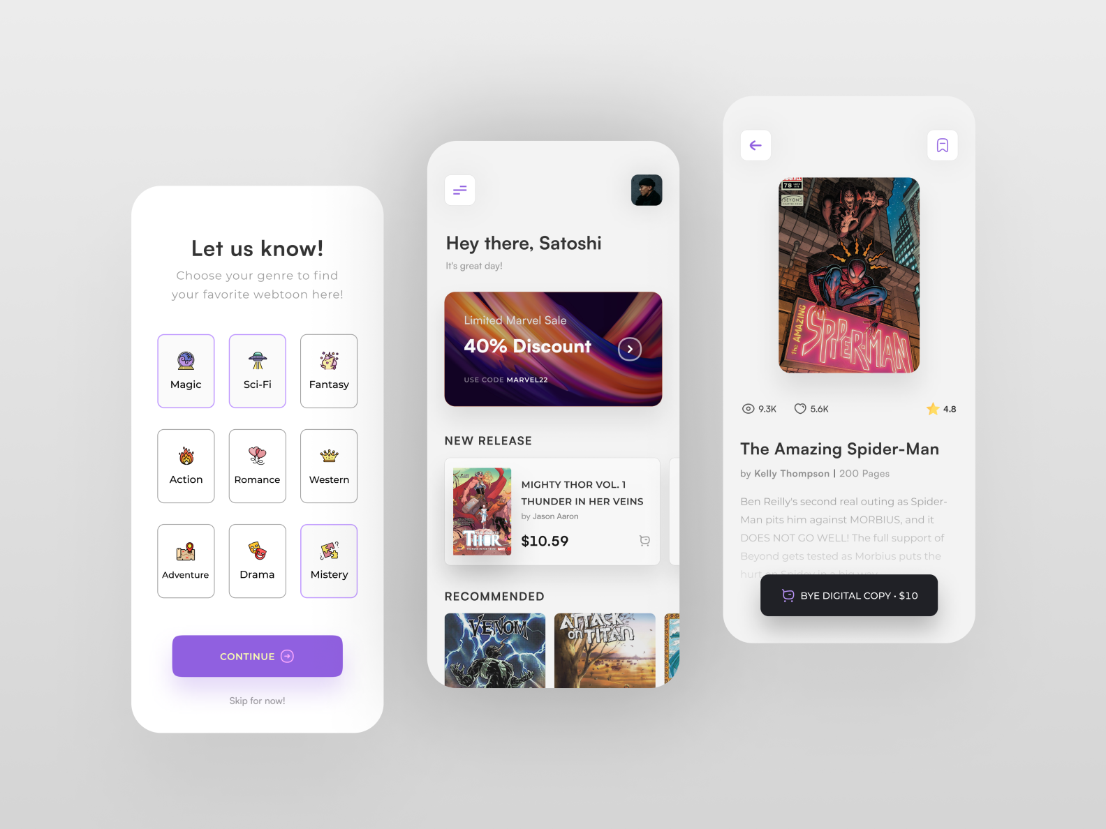 Comics Mobile App UI by Shivam Pednekar on Dribbble